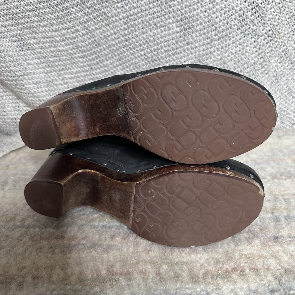 Black Leather Shearling Cuff Clog Boots - Picture 7 of 9